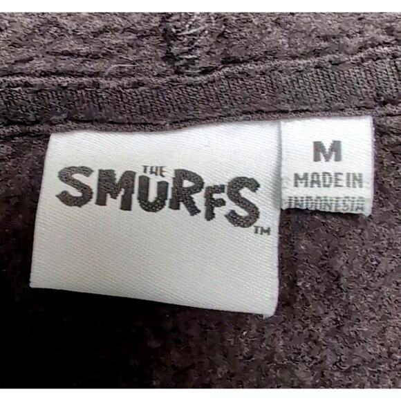 Smurfs Fleece Hoodie Womens M Black Pockets Mushroom Graphic Print Sweatshirt - Picture 13 of 16